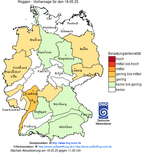 Deutschlandkarte mit Übersicht der Pollenbelastung