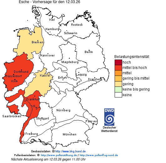 Deutschlandkarte mit Übersicht der Pollenbelastung
