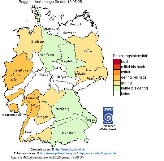 Deutschlandkarte mit Übersicht der Pollenbelastung