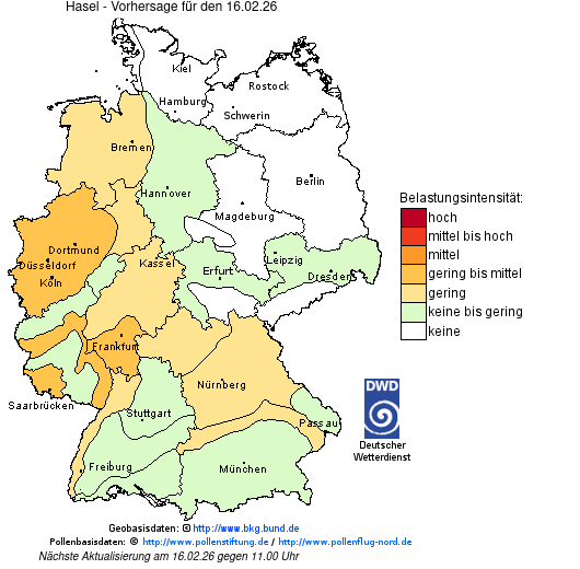 Deutschlandkarte mit Übersicht der Pollenbelastung