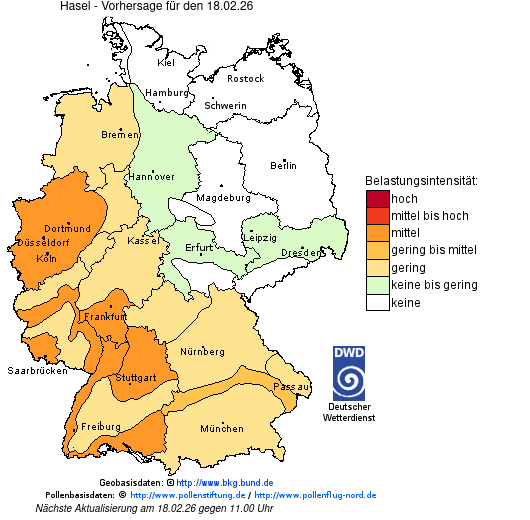 Deutschlandkarte mit Übersicht der Pollenbelastung