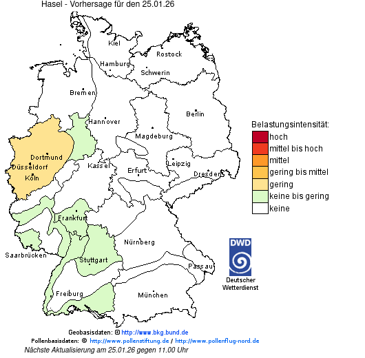 Deutschlandkarte mit Übersicht der Pollenbelastung