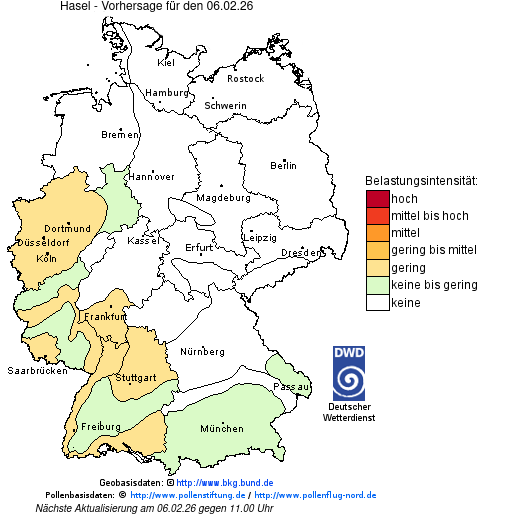 Deutschlandkarte mit Übersicht der Pollenbelastung