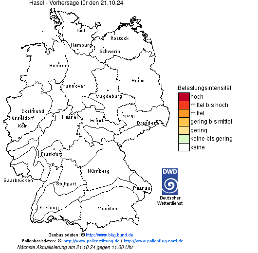 Deutschlandkarte mit Übersicht der Pollenbelastung