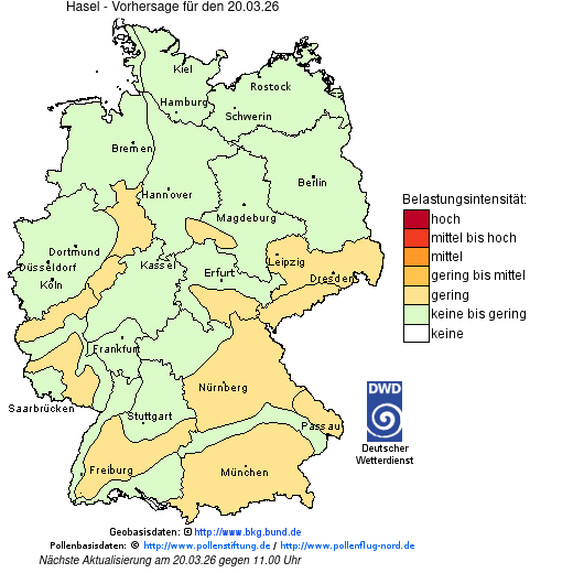 Deutschlandkarte mit Übersicht der Pollenbelastung