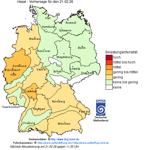 Deutschlandkarte mit Übersicht der Pollenbelastung