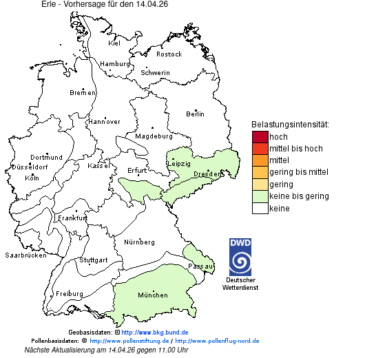 Deutschlandkarte mit Übersicht der Pollenbelastung