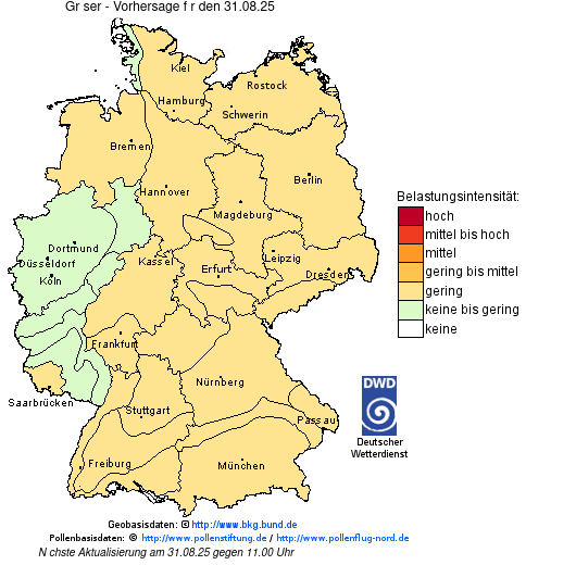 Deutschlandkarte mit Übersicht der Pollenbelastung