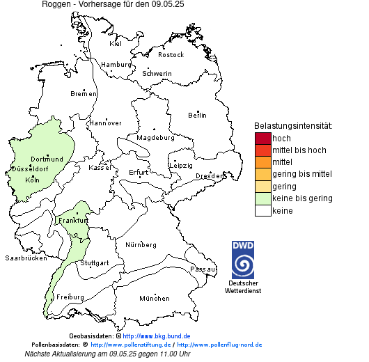 Deutschlandkarte mit Übersicht der Pollenbelastung