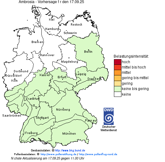 Deutschlandkarte mit Übersicht der Pollenbelastung