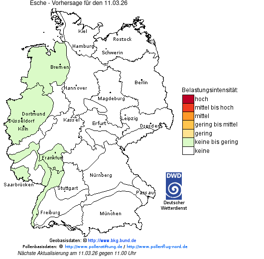 Deutschlandkarte mit Übersicht der Pollenbelastung