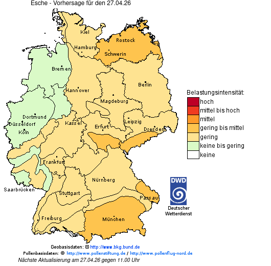 Deutschlandkarte mit Übersicht der Pollenbelastung