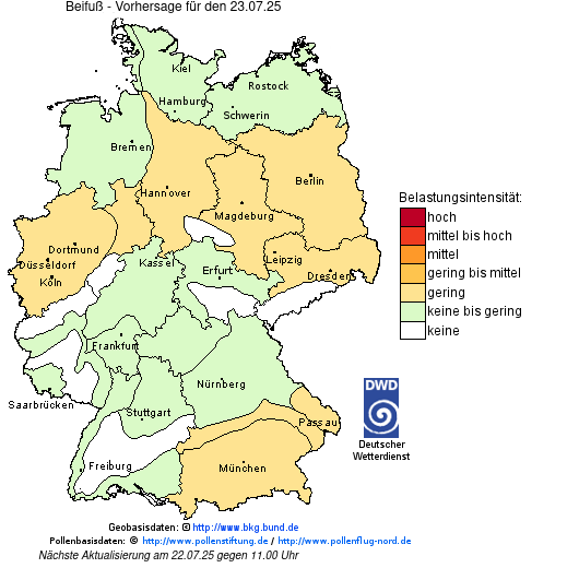 Deutschlandkarte mit Übersicht der Pollenbelastung