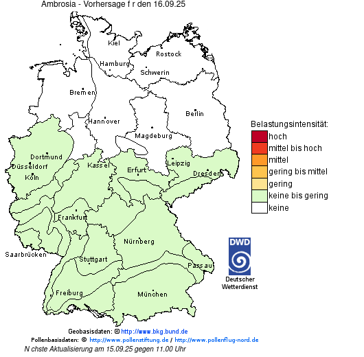 Deutschlandkarte mit Übersicht der Pollenbelastung