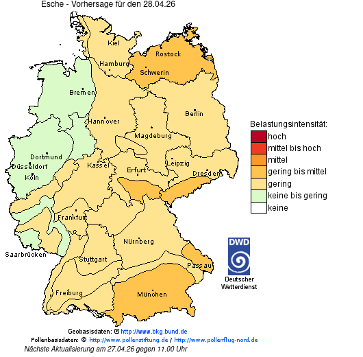 Deutschlandkarte mit Übersicht der Pollenbelastung