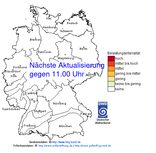 Deutschlandkarte mit Übersicht der Pollenbelastung